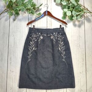 Harvé Benard Embroidered Wool Shift Skirt